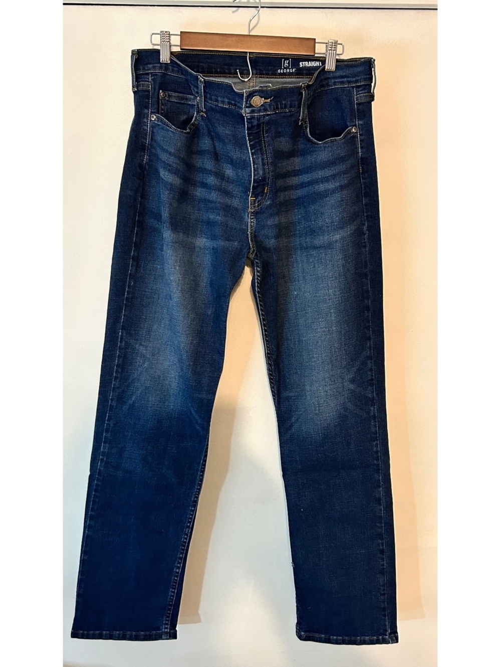 George Men's Dark Blue Straight Fit Jeans Size 36x32